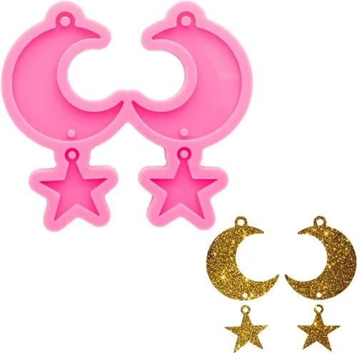 Angel Wings Molde de silicona con forma de luna y estrella brillante brillante para hacer aretes, llaveros, collares, joyas, colgantes,