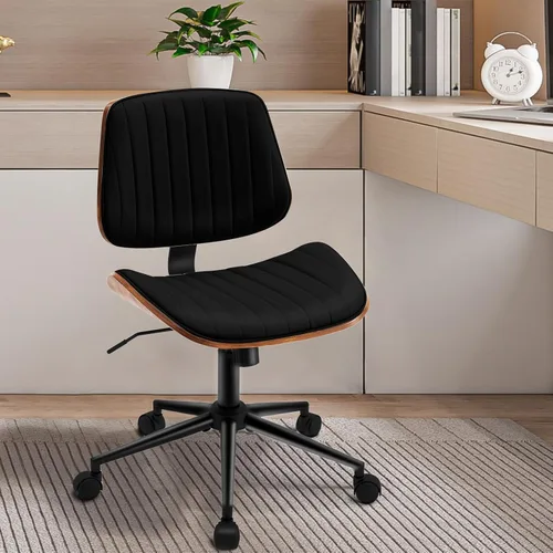 Silla de escritorio sin brazos con ruedas giratorias de 360°, silla de computadora ergonómica de altura ajustable para oficina en casa, piel Negro