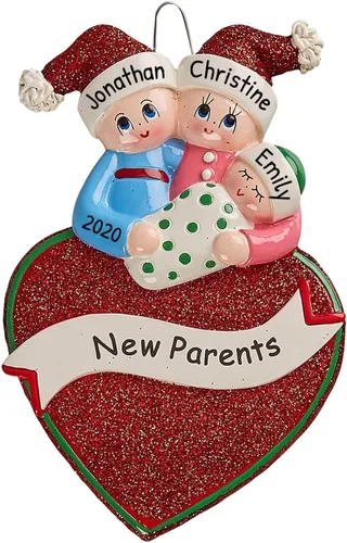 Miniatura 8 de Adorno de Navidad 3D de familia de 3 2025, adornos de Navidad familiares personalizados 2025 Recuerdo de baby shower para recién nacidos, adornos
