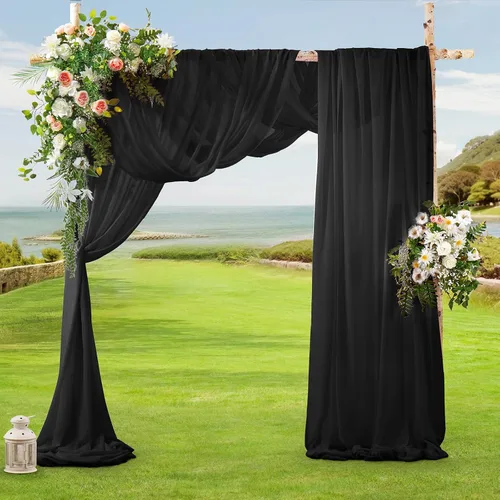 Miniatura 6 de SiinvdaBZX 2 Paneles Tela Drapeada de Arco de Boda 30" x 240" de Poliéster de Gasa Negra para Múltiples Ocasiones