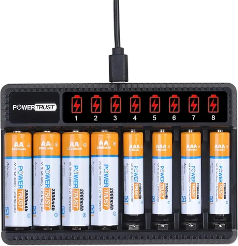 Miniatura 9 de Baterías AA recargables y pilas AAA (paquete de 4) con cargador de batería AA AAA de 8 bahías, cargador de batería recargable Ni-Mh