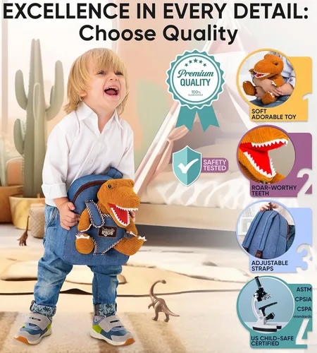 Miniatura 5 de Naturally KIDS - Juguetes de dinosaurio para niños de 2 a 5 años, regalo de cumpleaños, mochila de dinosaurio para niños pequeños