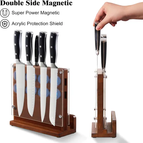 Miniatura 2 de ENOKING Bloque magnético para cuchillos con escudo acrílico, soporte para cuchillos de cocina de doble cara sin cuchillos, organizador universal