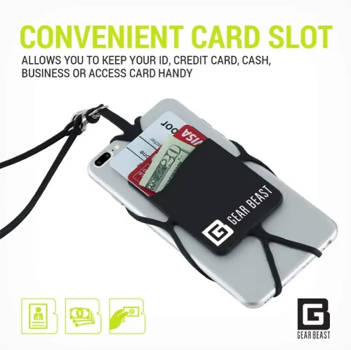 Miniatura 4 de Gear Beast Cordón para teléfono celular, soporte universal para teléfono con bolsillo para tarjetas y correa de silicona para el cuello, compatible