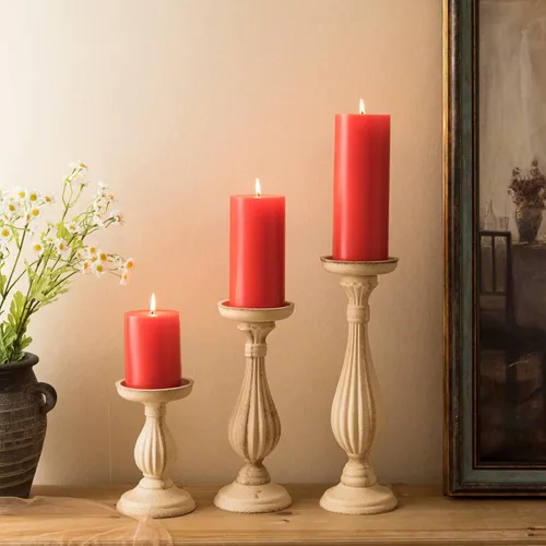 Miniatura 6 de MOZEAL Vela Grande Sin Perfume Vertida a Mano de 3" x 8", Juego de Velas Pilares Rústicas Sin Humo de 2, Combustión Lenta, Sin Goteo, Rojo