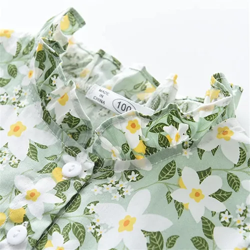 Miniatura 5 de Lethez Vestido de bebé para niñas pequeñas, vestido con botones, floral, sin mangas, con volantes