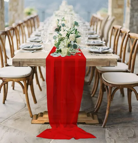 Miniatura 4 de Camino de mesa de gasa de Navidad rojo de 55 pulgadas de largo, camino de tul transparente de gasa para decoración rústica, boda, recepción