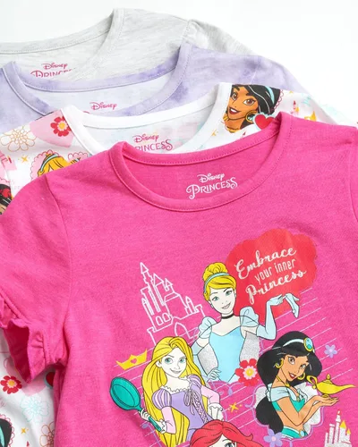 Miniatura 3 de Disney Camisetas para niñas Frozen Princess paquete de 4 camisetas gráficas de manga corta (talla 2T-7)