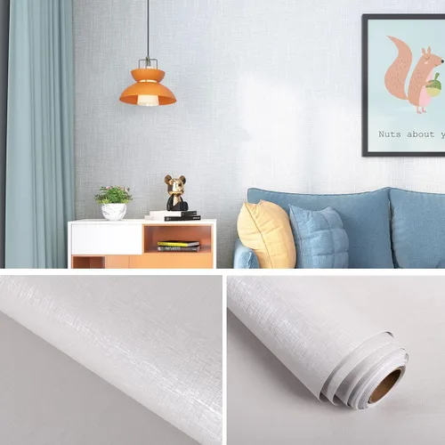 Miniatura 2 de FunStick - Papel pintado de lino con textura de pasto crema blanco, autoadhesivo, extraíble, de 12"x200", para paredes, armarios, cómodas, muebles