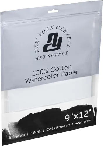 Miniatura 2 de New York Central Papel de acuarela - 9 x 12 pulgadas, 1 paquete de 5 hojas, prensa en frío de 300 libras, 100% algodón, sin ácidos, calidad