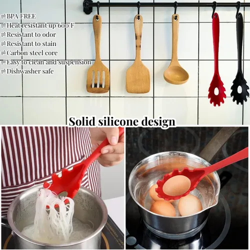 Miniatura 3 de Tenedor de silicona para pasta, 2 cucharas de espagueti, tenedor para pasta, resistente al calor, 480 °F, higiénico, cucharas de pasta de grado