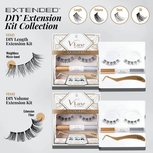 Miniatura 2 de VLuxe by iEnvy Extended Collection: Kit de iniciación de extensión de pestañas con 10 pares de alargamiento natural, aplicador y unión y sello