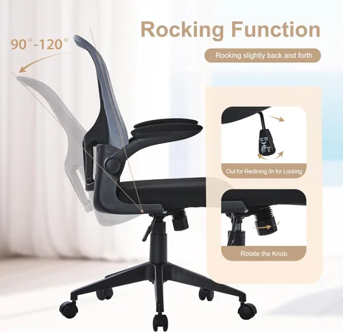 Miniatura 7 de HOOOWOOO Silla de oficina en casa de malla con reposabrazos abatible, silla de escritorio ergonómica moderna con soporte lumbar, respaldo Azul