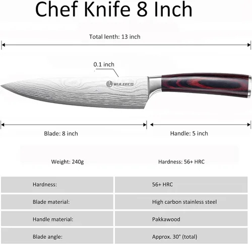 Miniatura 2 de Cuchillo de chef de 8 pulgadas, cuchillo de cocina afilado de acero inoxidable de alto carbono, cuchillo Gyuto mango ergonómico de madera, cuchillo