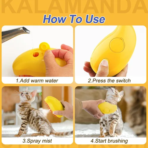 Miniatura 6 de Cepillo de vapor para gatos, limpiador de vapor para perros de 3 en 1, peine de aseo y masaje de silicona, cepillo de vapor para limpieza del pelo