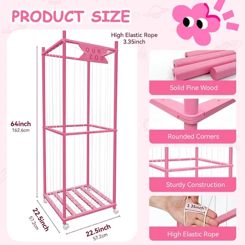 Miniatura 2 de Zoológico de almacenamiento de animales de peluche con ruedas, soporte de madera grande para animales de peluche, organizador de juguetes