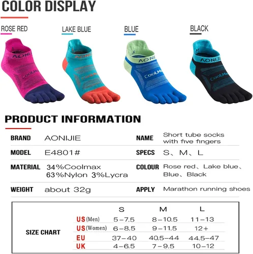 Miniatura 2 de AONIJIE Toe Socks for Men and Women High Performance Athletic Running Toe Socks