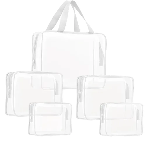 Miniatura 21 de Kit de 3 piezas de bolsas de artículos de aseo de viaje de PVC cristalino para mujeres y hombres, organizador de embalaje de vinilo impermeable