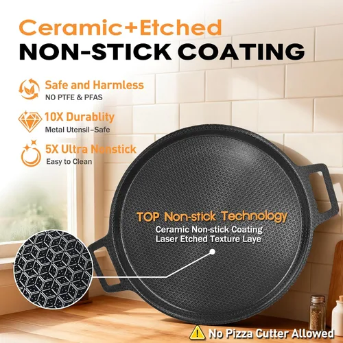 Miniatura 3 de Acero antiadherente para pizza grabado con láser, sartén para pizza de acero híbrido de 3 capas con núcleo de aluminio, mejor conductividad térmica