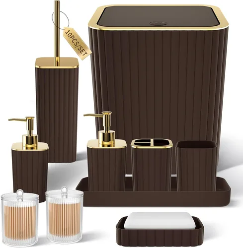 Miniatura 63 de XLHOMO Bathroom Set- 25PC Beige Bathroom Set, Bathroom Set with Shower Curtain and Rugs, Beige Shower Curtain Set, Toilet Brush, Bathroom Trash Can