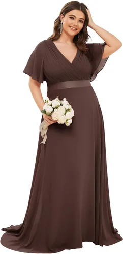 Miniatura 119 de Ever-Pretty Vestido formal para mujer, Navidad, Año Nuevo, cuello en V, gasa, talla grande, largo hasta el suelo, vestido de dama de honor