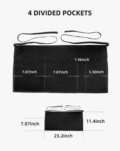 Miniatura 2 de Argstar 2 Pack Server Apron with 4 Pockets, Waitress Waiter Waist WaterDrop Resistant Short Aprons Negro