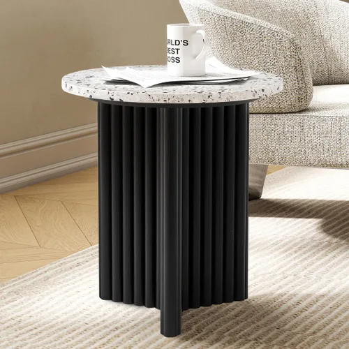 Miniatura 9 de Mesa auxiliar con pedestal negra de 14.56 pulgadas de diámetro, mesa auxiliar moderna, diseño de base acanalada, mesa de bebida minimalista