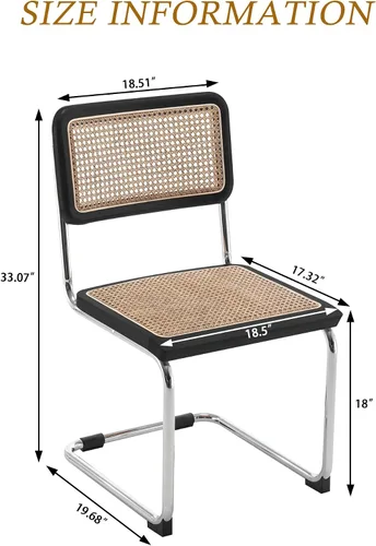 Miniatura 8 de Alunaune Juego de 2 sillas de comedor modernas de mediados de siglo, sillas de cocina tapizadas de ratán natural, sillas laterales sin brazos