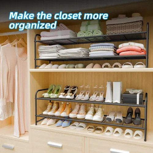 Miniatura 3 de Zapatero de 2 niveles para armario, organizador de almacenamiento de zapatos extra largo de 44 pulgadas para estantes, metal resistente, fácil