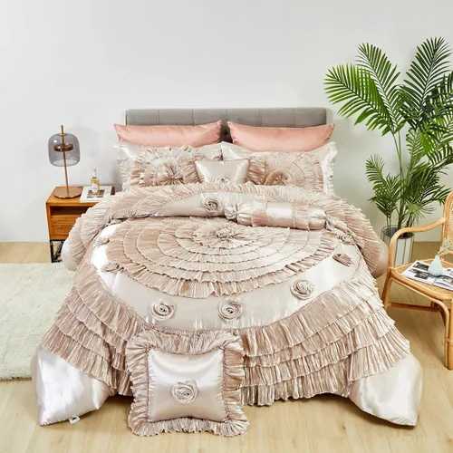 Miniatura 2 de Tache Home Fashion Cinnnamon - Juego de edredón victoriano con volantes florales ((6 piezas), King, canela Chai (VEMA1612-K)