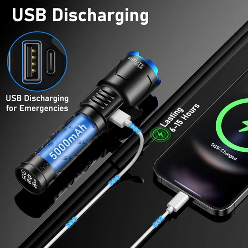 Miniatura 5 de Linternas recargables de alto lúmenes, 100000 LM, batería de 5000 mAh con pantalla LCD, 3 modos, zoomable e impermeable IP67, para camping, pasear