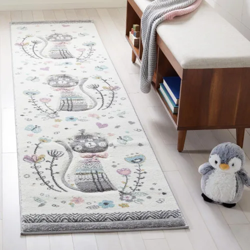 Miniatura 9 de SAFAVIEH Carousel Kids Collection - Alfombra decorativa de 2 x 3 pies, color marfil y rosa, diseño de gato, no desprende pelusa y de fácil cuidado
