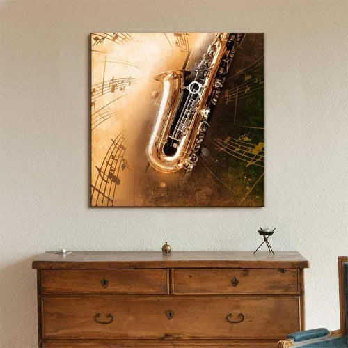 Miniatura 2 de wall26 - Impresiones en lienzo para pared - Saxofón retro con fondo de textura amarilla antigua (saxofón) Decoración moderna de pared/decoración