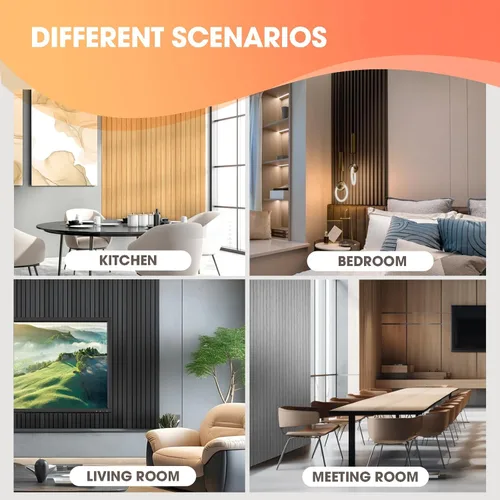 Miniatura 7 de OUZUGIE WPC Paneles de Pared de Lata Acústica, Paquete de 8 Paneles de Pared 3D de 96 x 6 Pulgadas para Decoración de Paredes Interiores, Sala