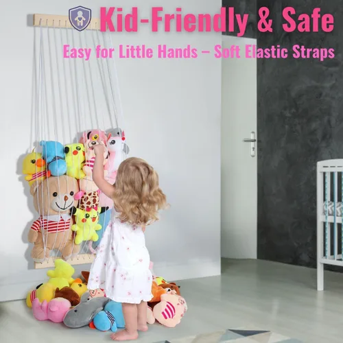 Miniatura 3 de Almacenamiento de animales de peluche, paquete de 2 unidades de almacenamiento de madera suave para habitación de los niños, montaje en pared