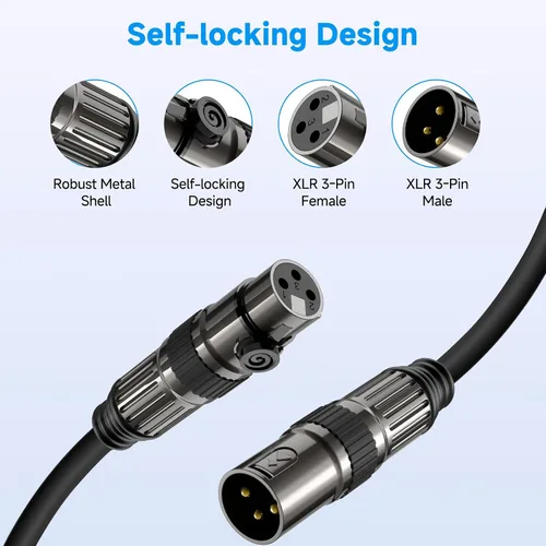 Miniatura 4 de Caiord Cables de micrófono XLR, 1 paquete de 3 pies de cobre sin oxígeno de 3 pines macho a hembra cable de micrófono para altavoz, sistema PA