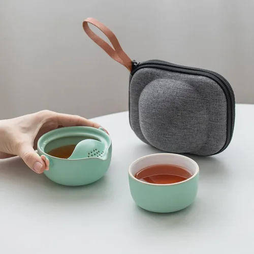 Miniatura 9 de HEER Travel Gaiwan - Juego de té para uno, juego de tazas de tetera portátil de porcelana, diseño de flor de ciruelo, regalo para mujeres (azul)