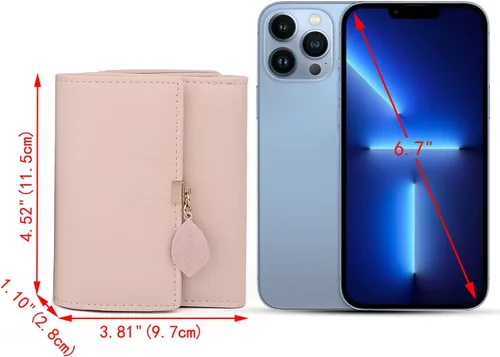 Miniatura 99 de UTO - Cartera pequeña RFID de piel sintética con dije de hoja, cierre de cremallera y tarjetero.