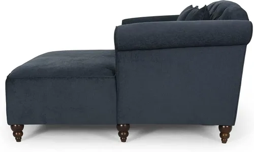 Miniatura 6 de Sofá Chaise Lounge azul oscuro para sala de estar: sofá biplaza clásico moderno con tela de terciopelo y patas de madera de abedul - Amplio asiento