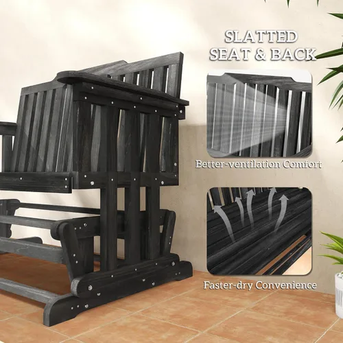 Miniatura 6 de Outsunny Banco de columpio para patio para 2 personas con diseño de secado rápido y reposabrazos anchos, mecedora de madera para patio trasero, Negro