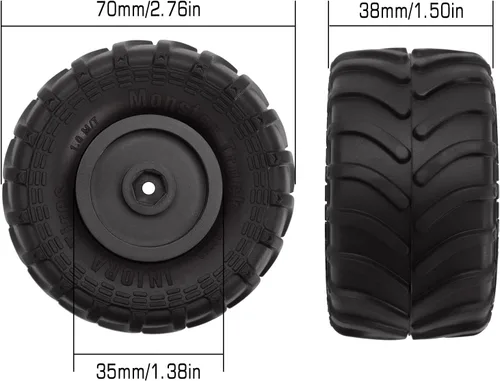 Miniatura 3 de INJORA Monster Truck - Juego de neumáticos de llanta para Axial SCX24 FMS FCX24 y TRX4MT, 2.756 x 1.496 in, MT1012 (negro)