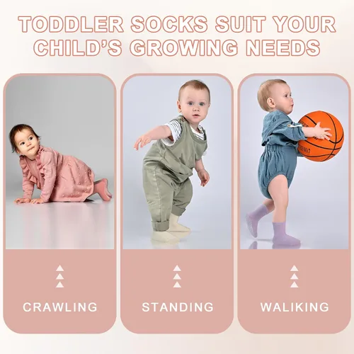 Miniatura 4 de SkiBeaut Calcetines para niños pequeños, 12 pares de puños antideslizantes para niños y niñas con pinzas para 1-7 años