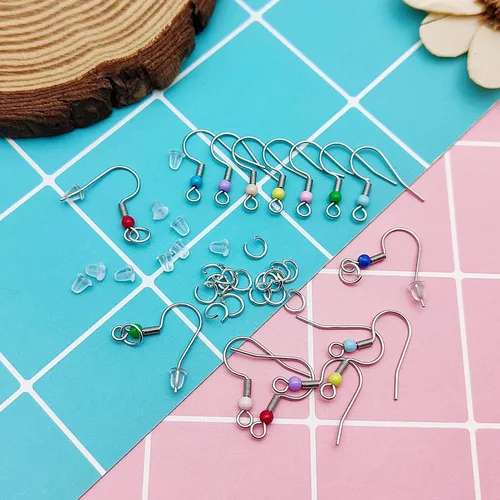 Miniatura 7 de Ganchos para aretes para hacer joyas, alambres de oreja de acero inoxidable con anillo de salto de silicona transparente para hacer aretes de 900