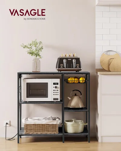 Miniatura 2 de VASAGLE Estante de cocina, soporte para barra de café con estación de carga, 35.6 pulgadas de alto, estantes de almacenamiento, canasta de alambre