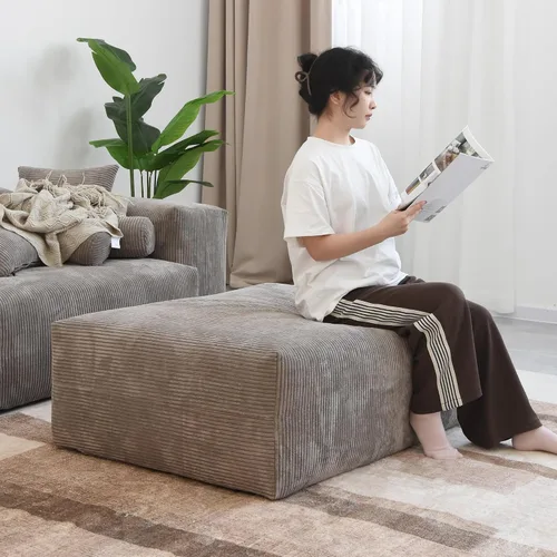 Miniatura 60 de WJShome Cloud Couch Sofá Seccional Modular, Sofá en Forma de L de 102 pulgadas con Otomana, Sofá de Pana Beige de 3 Asientos, Sofá Seccional