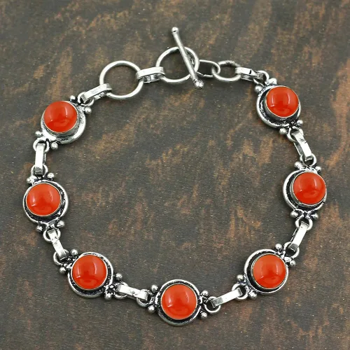 Miniatura 83 de Round Shape Natural & Synthetic Gemstones Silver Plated Bracelets for Women - Vintage Bohemian Style Handmade Birthstone Adjustable Link Bracelet