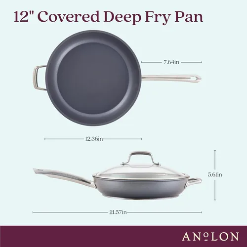 Miniatura 3 de Anolon Accolade Sartén de Freír Profunda Forjada Anodizada Dura Antiadherente / Sartén con Mango Auxiliar y Tapa, 12 Pulgadas - Gris Piedra Lunar