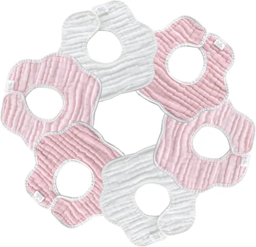 Miniatura 10 de MUKIN Toalla babeante para bebé, baberos a presión, baberos de muselina, paquete de 6, ajustable, algodón suave Gradiente Rosa