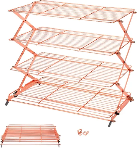 Miniatura 9 de Geesta Estante de enfriamiento plegable mejorado de 2/3/4 niveles con diseño ajustable de 3 ajustes, apilable para cocinar y hornear estantes