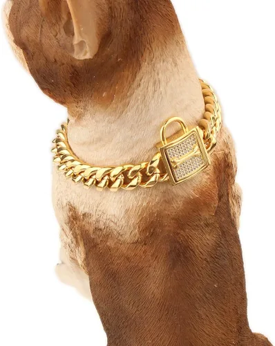 Miniatura 5 de Collar de cadena para perro, collar de cadena cubana resistente de 0.47 pulgadas, acero inoxidable 316L plata/oro, collar de entrenamiento de perro